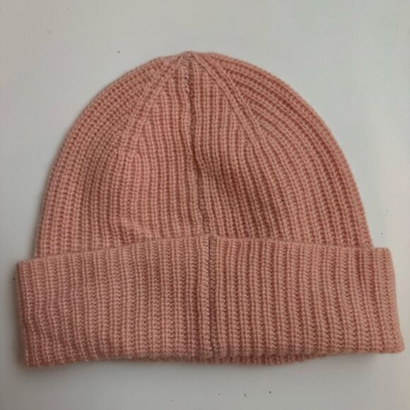 Calvin Klein 100% Cashmere Baby Light Pink Roll Front Beanie Hat Cozy Knit main image 4
